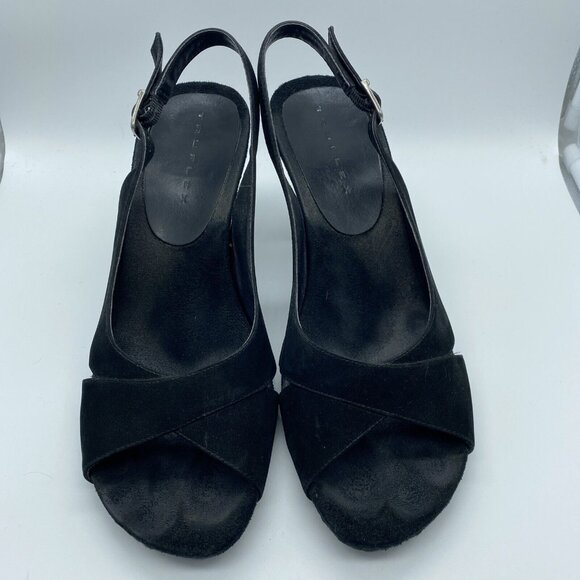 Truflex Black Suede Open Toe Sandal Size 8.5 Kohls Box ID 612 Enzo Strappy - Picture 6 of 12